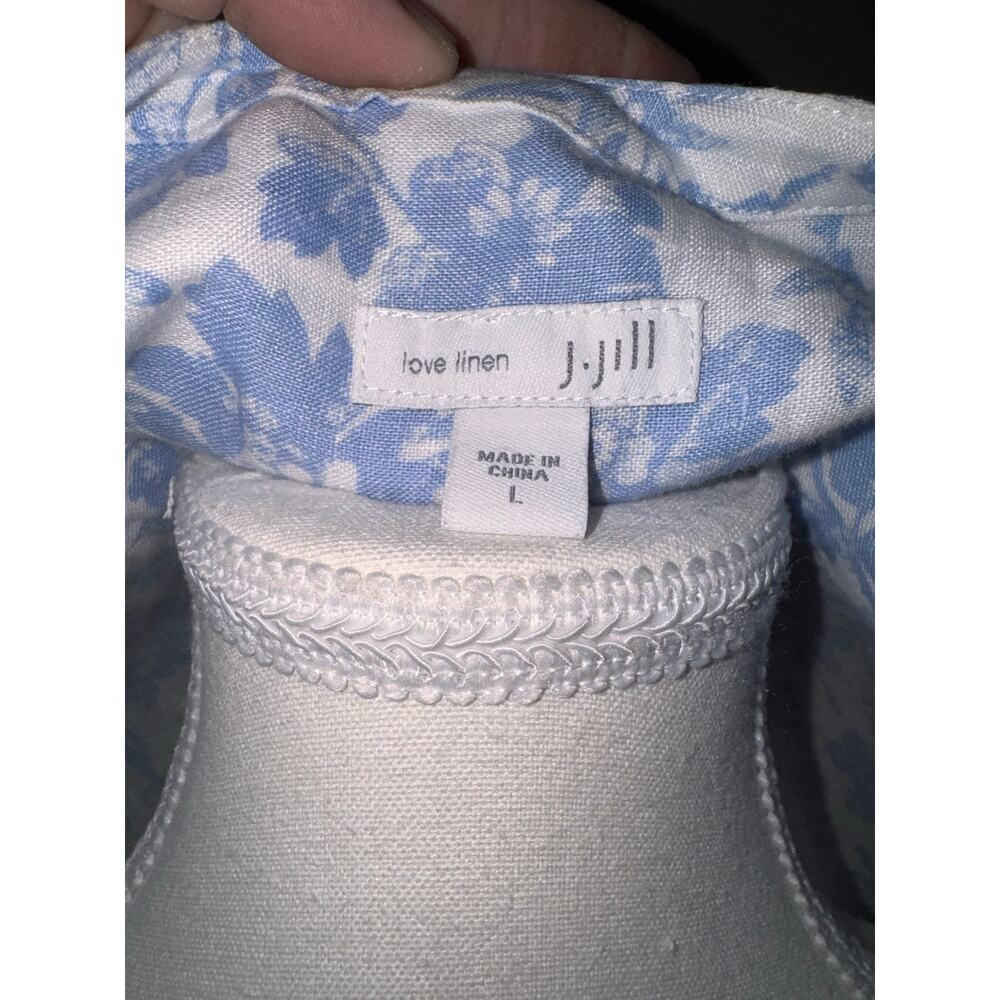 J. Jill Love Linen Floral Tunic Top Large Blue White 100% Linen Long Sleeve Boho - Picture 4 of 12